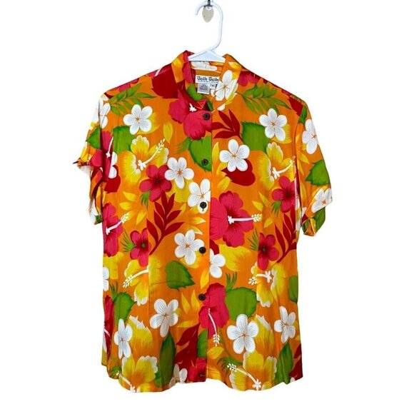 vintage Tops - Baik Baik Honolulu Size Medium Hawaiian Shirt Bright Colors Floral Hibiscus